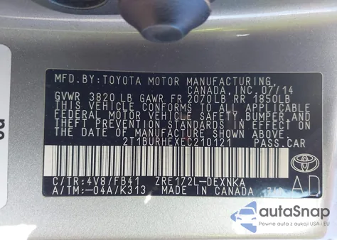 2014 Toyota Corolla Le from USA, damaged, VIN 2T1BURHEXEC210121